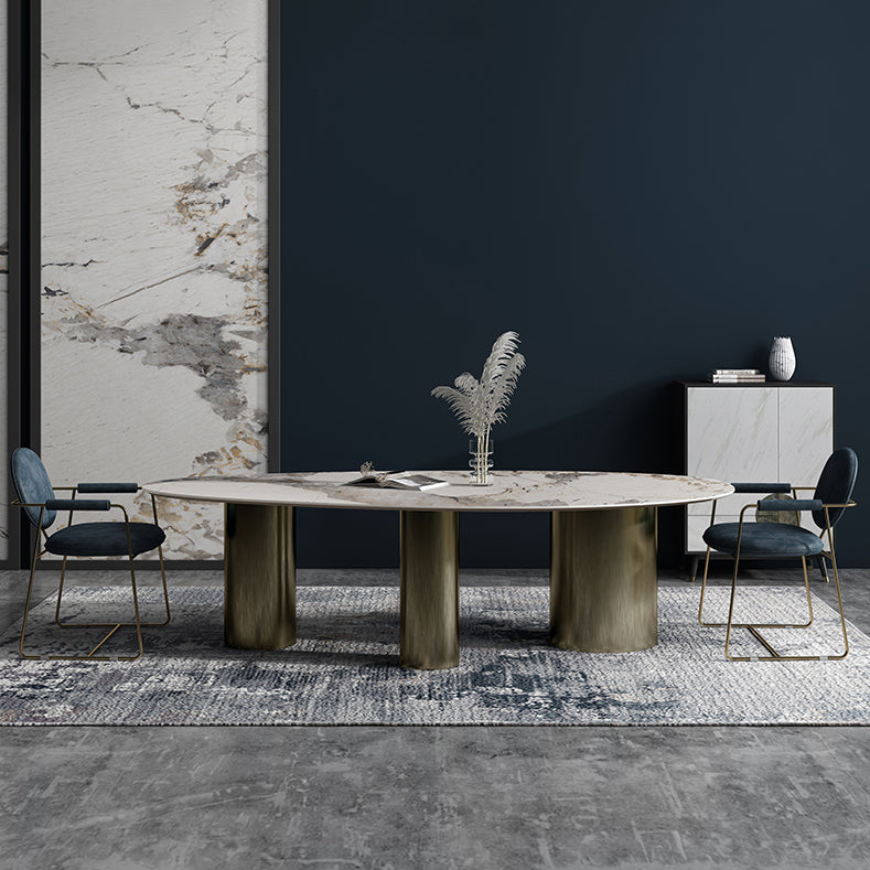 Glam Sintered Stone Standard Dining Table Oval Dining Table with 3 Legs