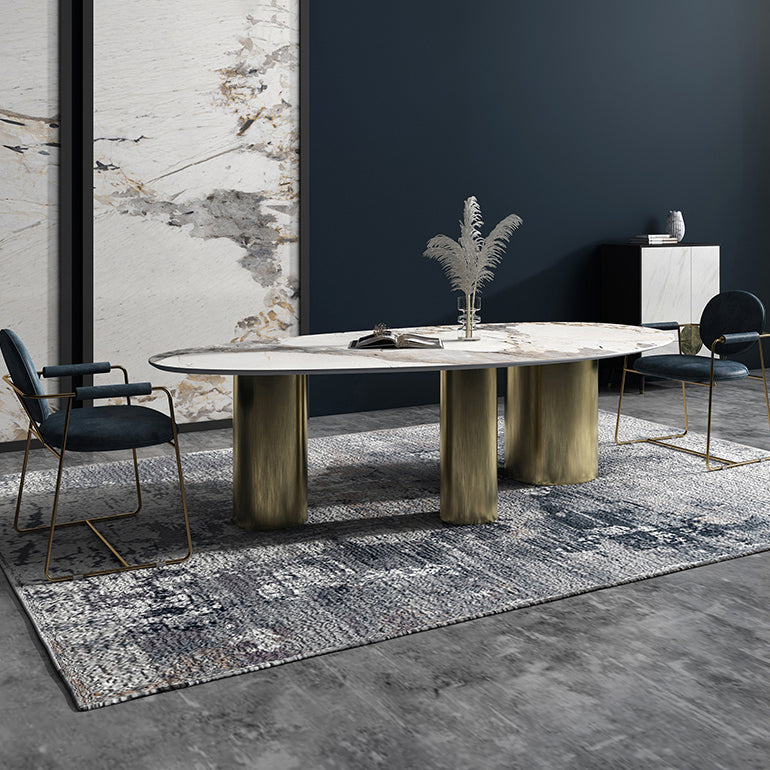 Glam Sintered Stone Standard Dining Table Oval Dining Table with 3 Legs