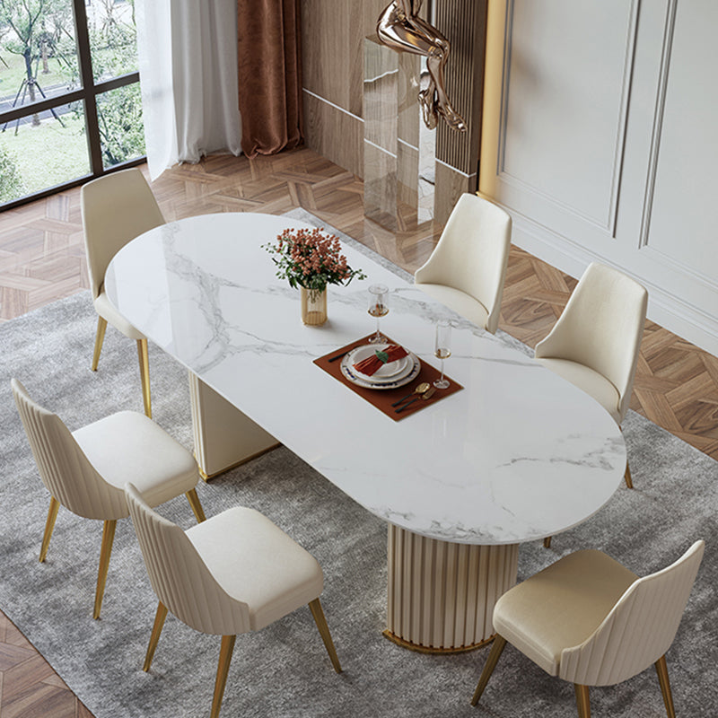 Glam Oval Standard Dining Table Sintered Stone White Dining Table for Kitchen