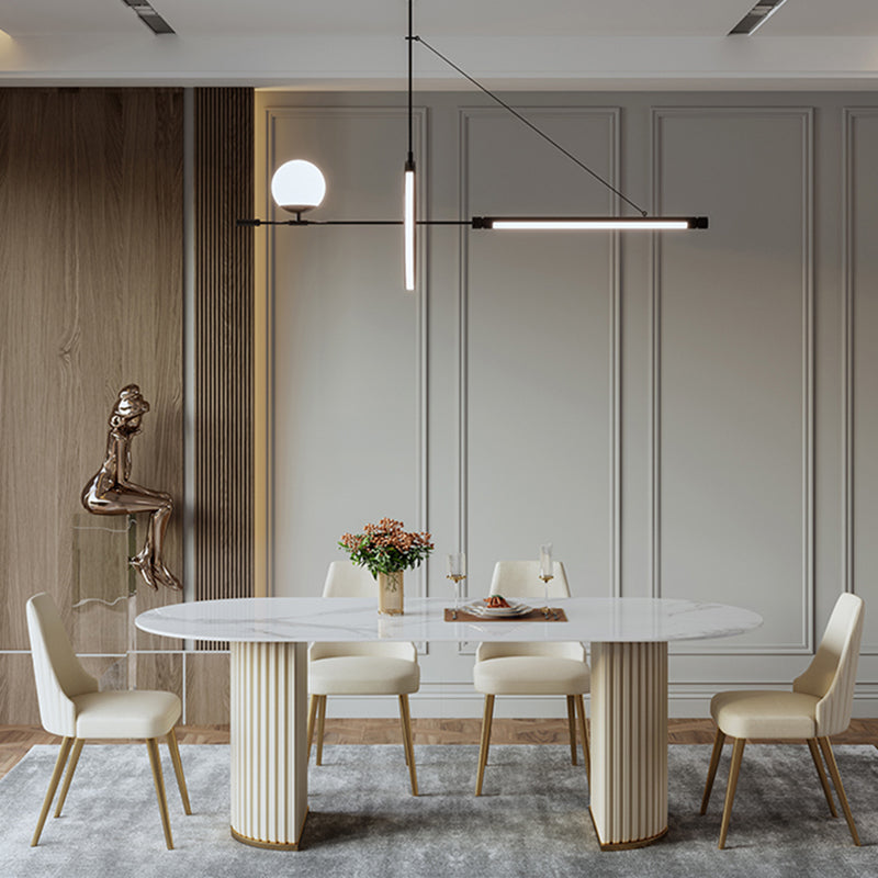 Glam Oval Standard Dining Table Sintered Stone White Dining Table for Kitchen