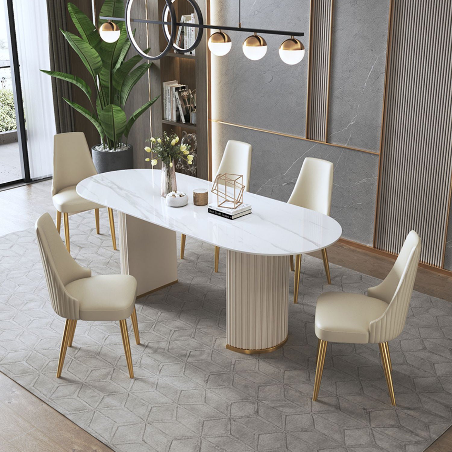 Glam Sintered Stone White Dining Table Oval Standard Dining Table for Kitchen