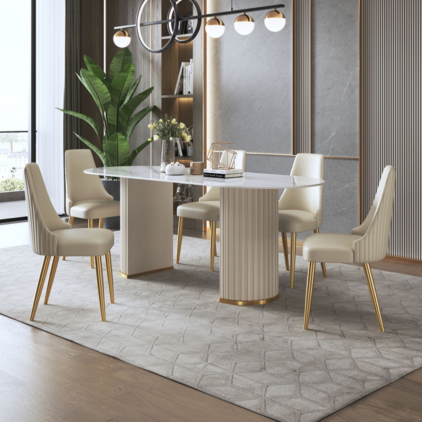 Glam Sintered Stone White Dining Table Oval Standard Dining Table for Kitchen