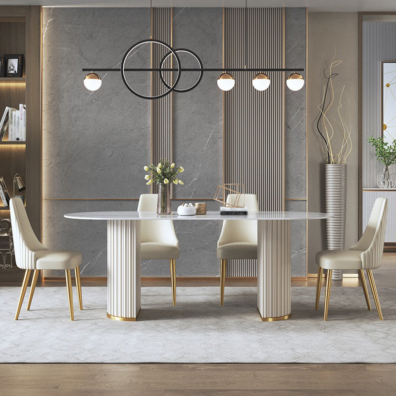 Glam Sintered Stone White Dining Table Oval Standard Dining Table for Kitchen