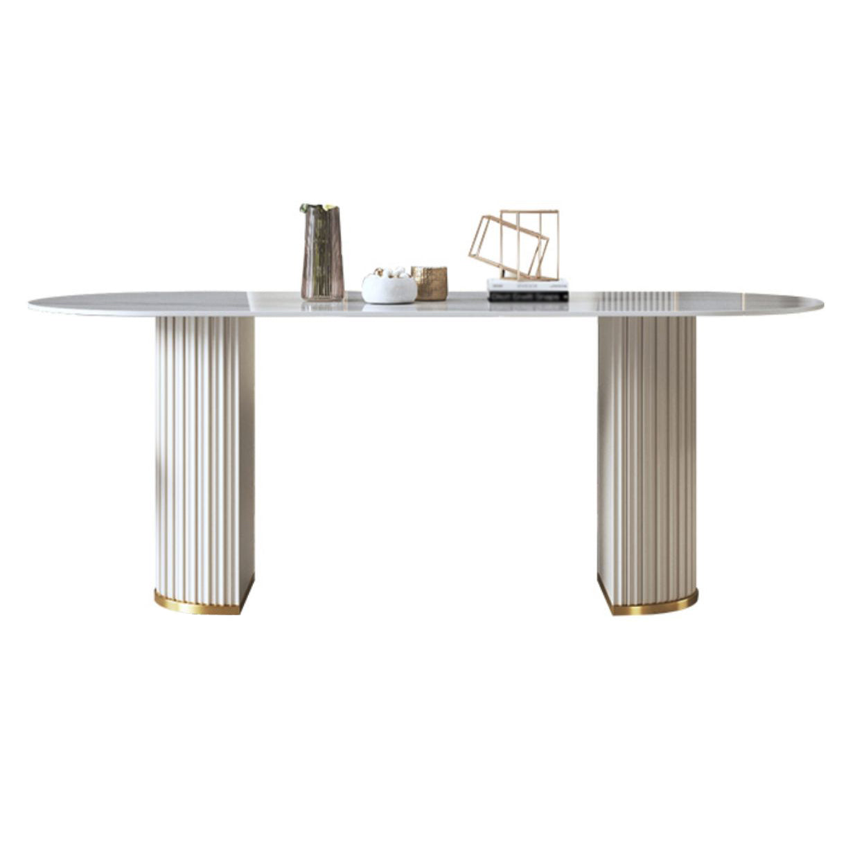 Glam Sintered Stone White Dining Table Oval Standard Dining Table for Kitchen