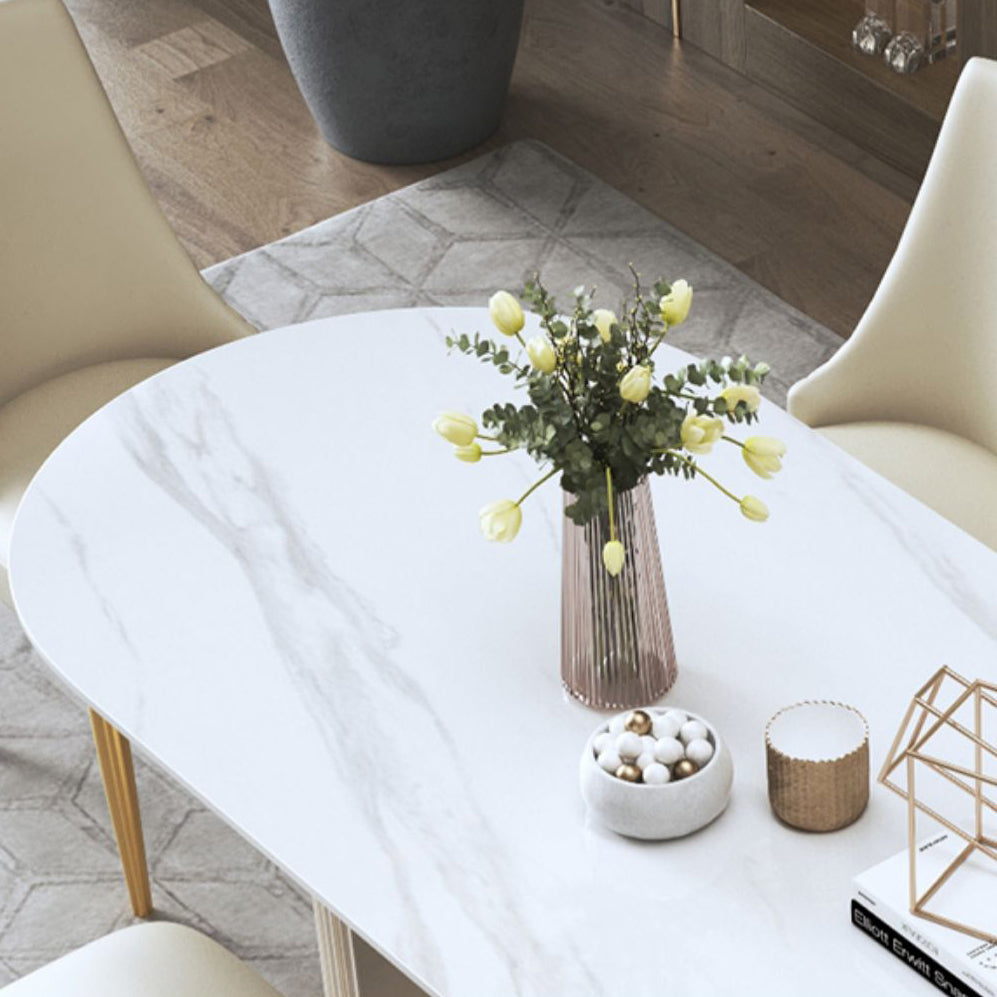 Glam Sintered Stone White Dining Table Oval Standard Dining Table for Kitchen
