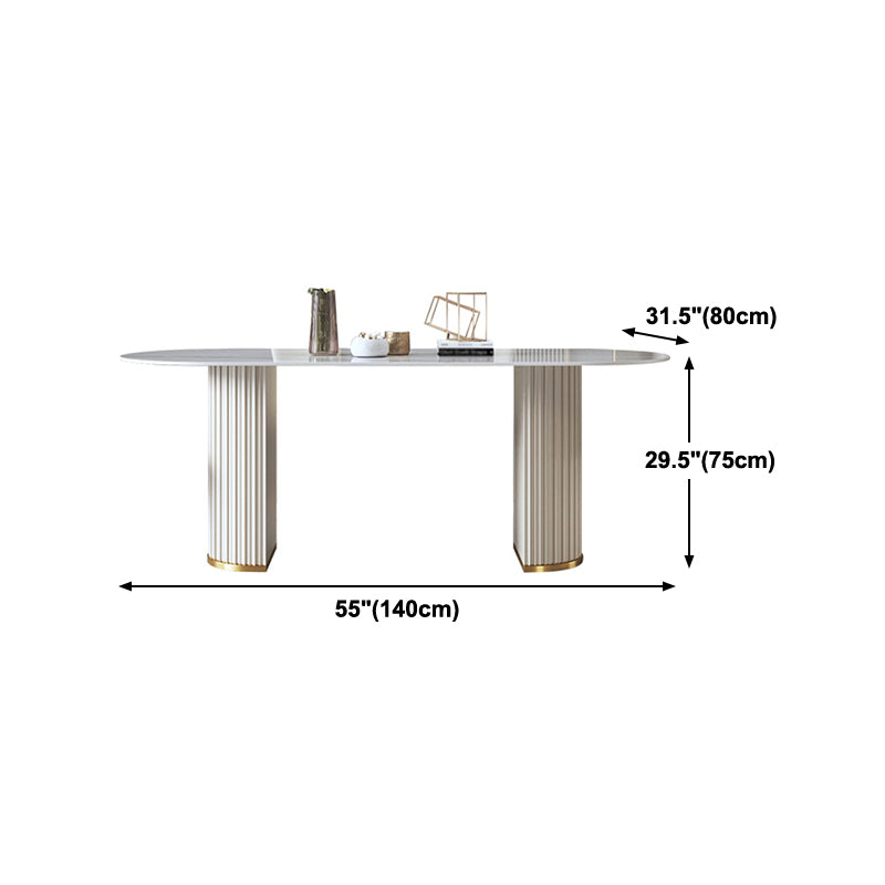 Glam Sintered Stone White Dining Table Oval Standard Dining Table for Kitchen