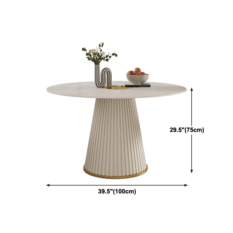 Mesa de comedor de piedra redonda moderna Mesa de comedor blanca con base de pedestal