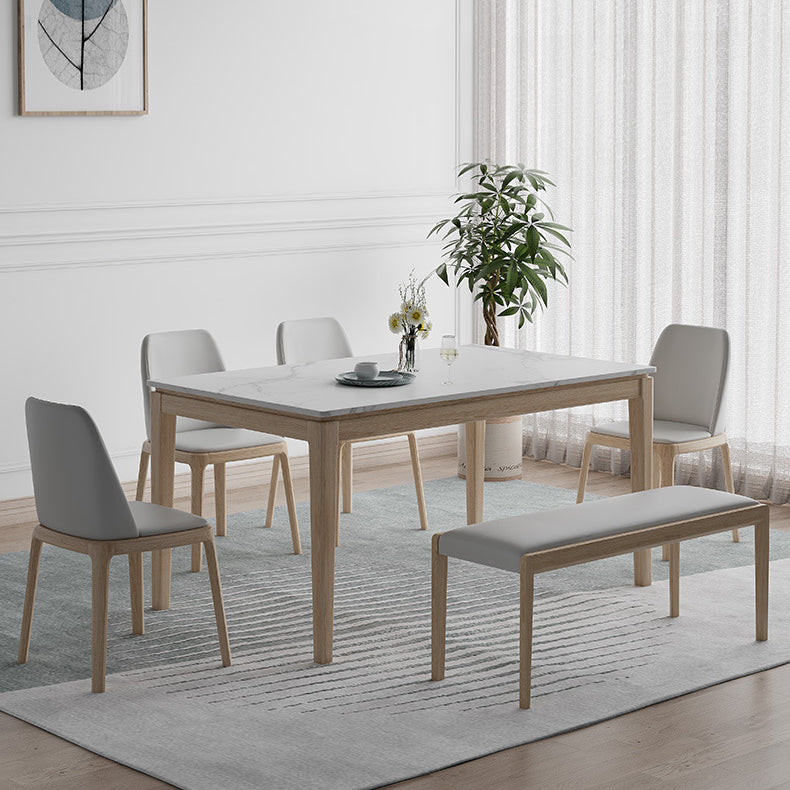 Witte bovenste eettafel Moderne vaste houten eettafel met 4 houten benen