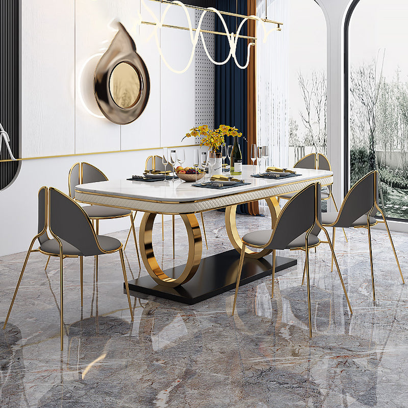 Modern 1/2/5/7 Pieces Dining Set Marble Dining Table with Leather Chairs