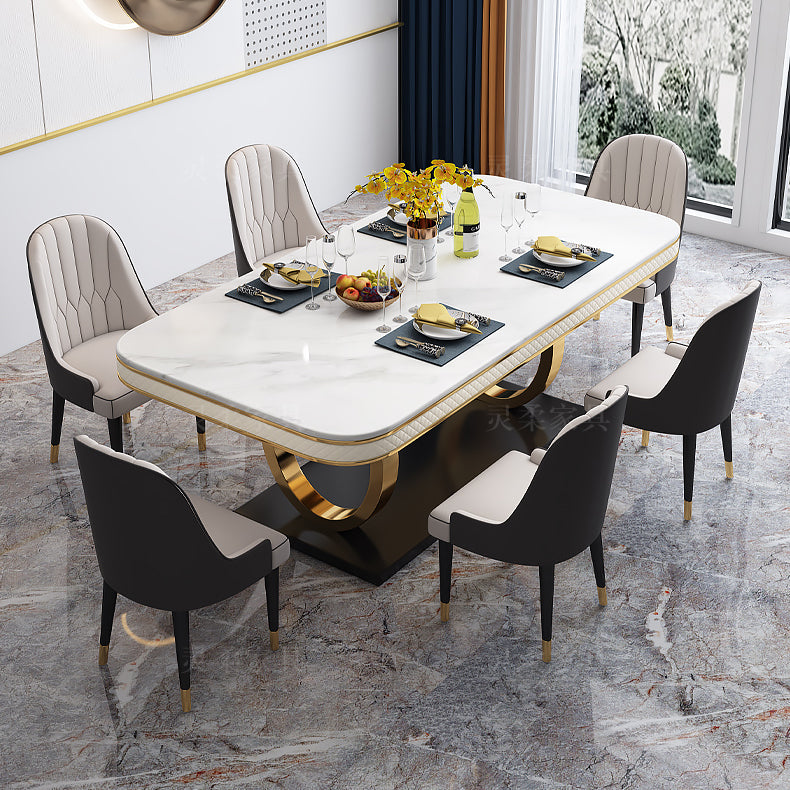 Modern 1/2/5/7 Pieces Dining Set Marble Dining Table with Leather Chairs