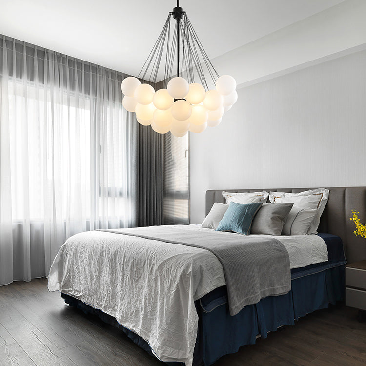 Metal Chandelier Light Fixtures Modern Globe Hanging Pendant Lamps with White Glass Ball