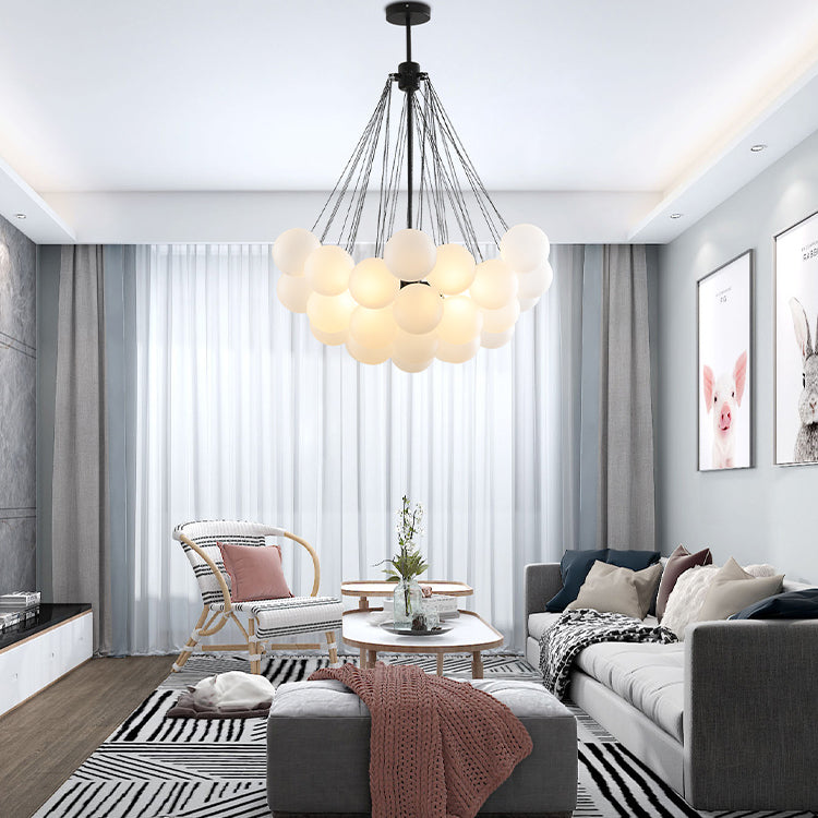 Metal Chandelier Light Fixtures Modern Globe Hanging Pendant Lamps with White Glass Ball