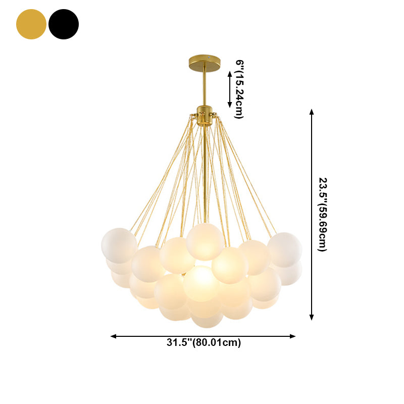 Metal Chandelier Light Fixtures Modern Globe Hanging Pendant Lamps with White Glass Ball