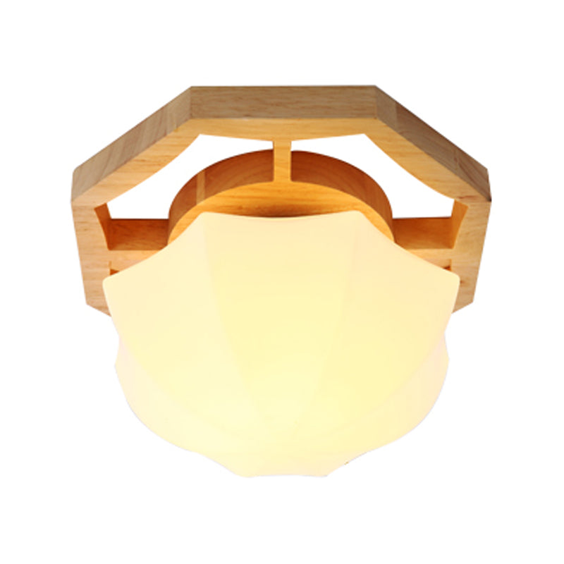 Glass Shade Ceiling Light Fixture Nordic Style Wooden Aisle Ceiling Mounted Light