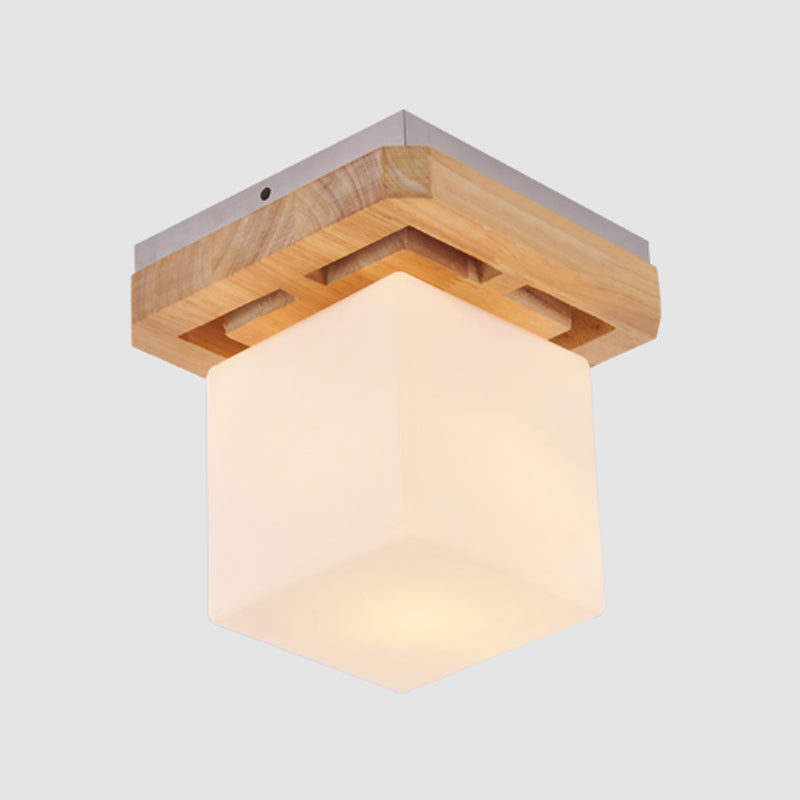 Glass Shade Ceiling Light Fixture Nordic Style Wooden Aisle Ceiling Mounted Light