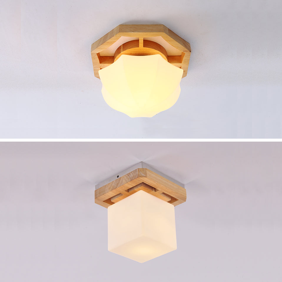 Glass Shade Ceiling Light Fixture Nordic Style Wooden Aisle Ceiling Mounted Light