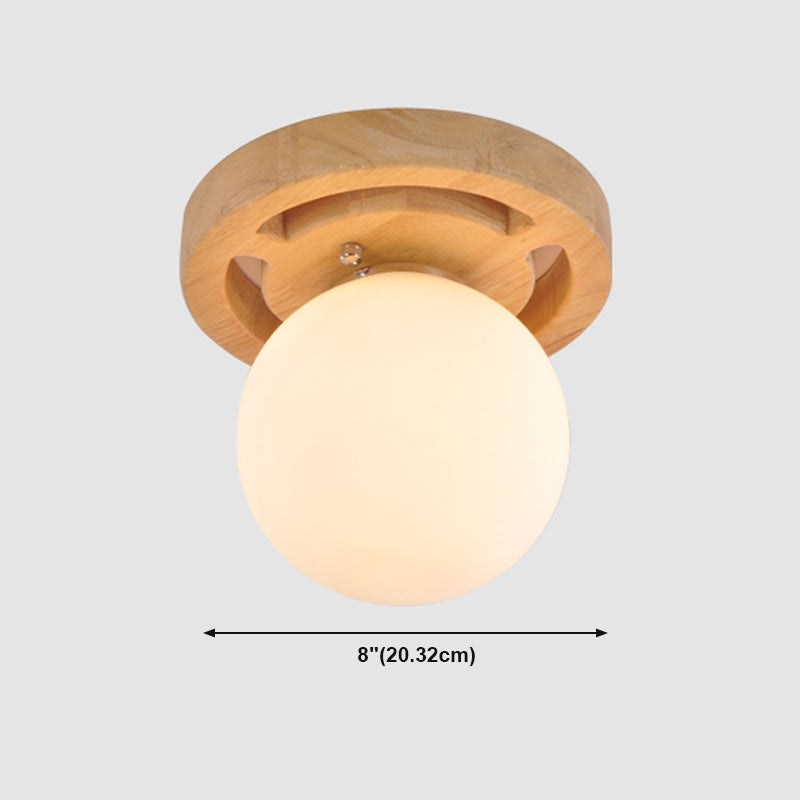 Glass Shade Ceiling Light Fixture Nordic Style Wooden Aisle Ceiling Mounted Light