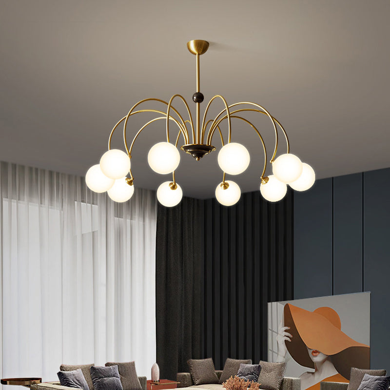 Gold Chandelier Light Fixtures Modern Multi-Head Hanging Pendant Lamps with Glass Shade