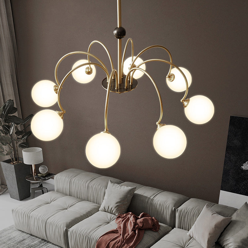 Gold Chandelier Light Fixtures Modern Multi-Head Hanging Pendant Lamps with Glass Shade