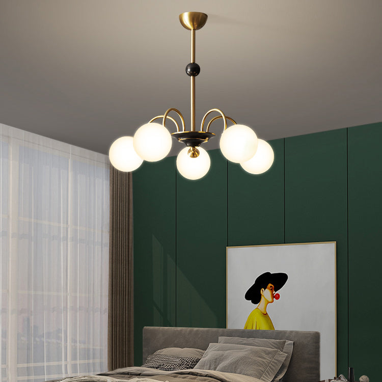 Gold Chandelier Light Fixtures Modern Multi-Head Hanging Pendant Lamps with Glass Shade