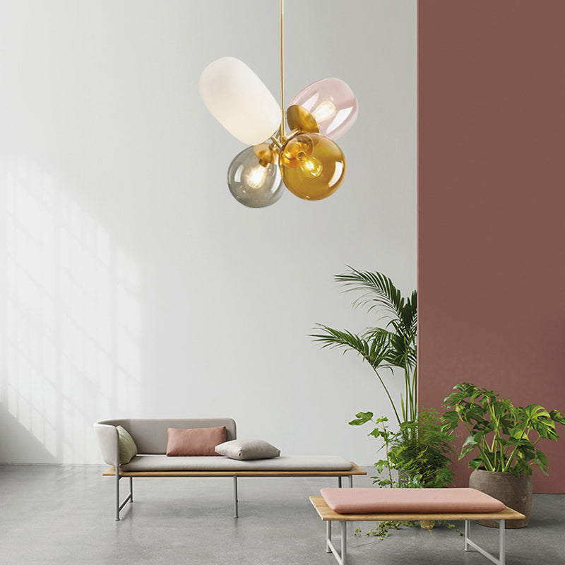 Gold Chandelier Light Fixtures Modern 4-Head Hanging Pendant Lamps for Living Room