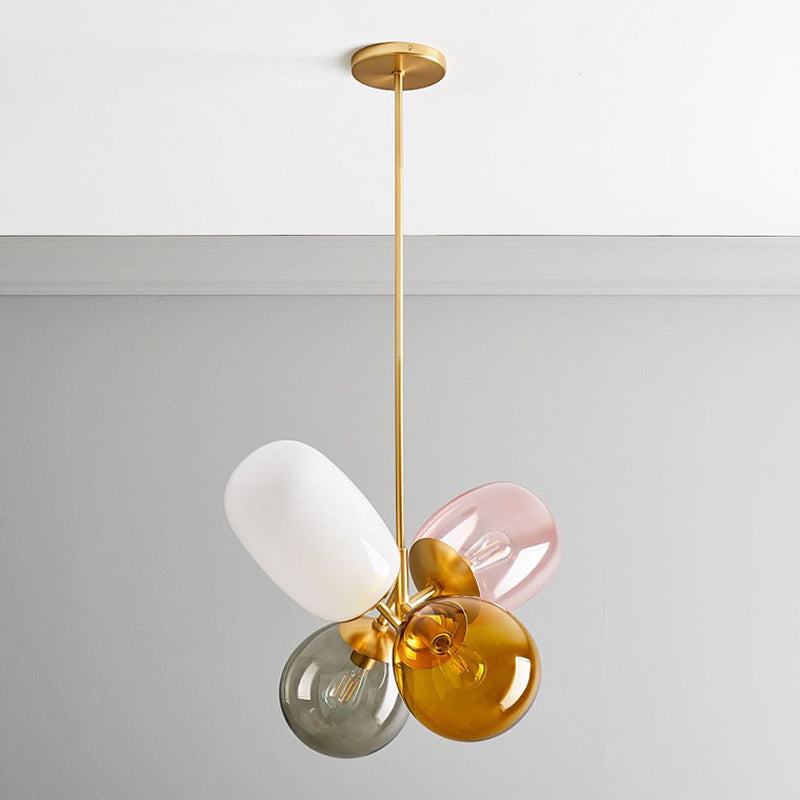 Gold Chandelier Light Fixtures Modern 4-Head Hanging Pendant Lamps for Living Room