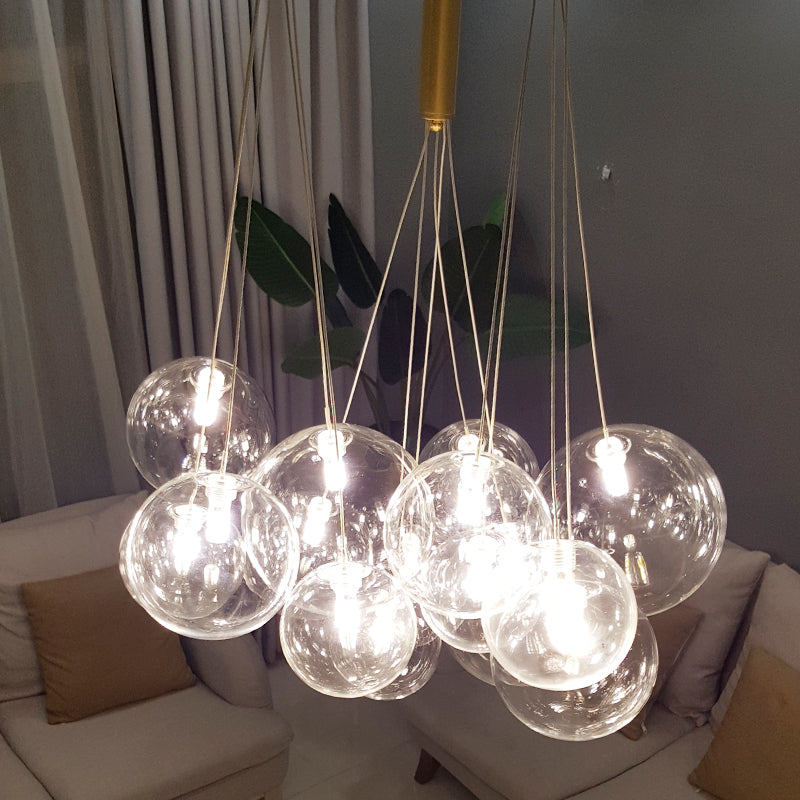 Clear Glass Chandelier Light Fixtures Modern Multi-Head Globe Pendant Lamp for Living Room