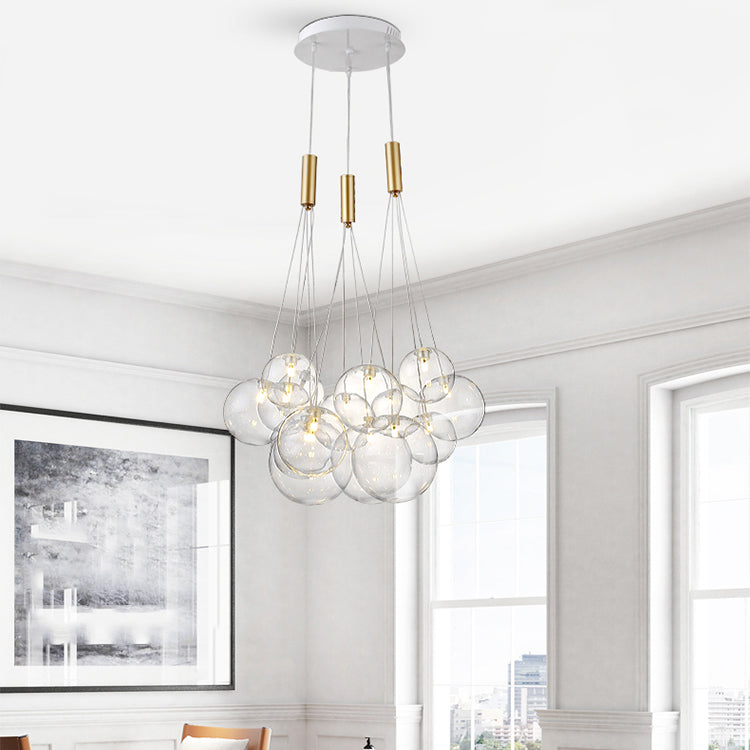 Clear Glass Chandelier Light Fixtures Modern Multi-Head Globe Pendant Lamp for Living Room