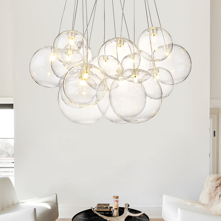 Clear Glass Chandelier Light Fixtures Modern Multi-Head Globe Pendant Lamp for Living Room