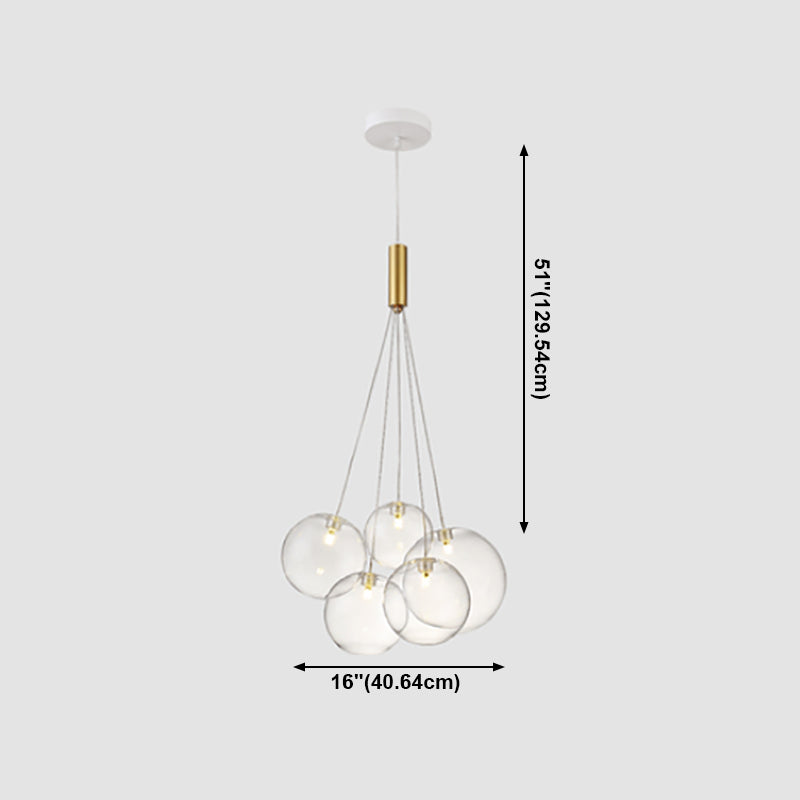 Clear Glass Chandelier Light Fixtures Modern Multi-Head Globe Pendant Lamp for Living Room