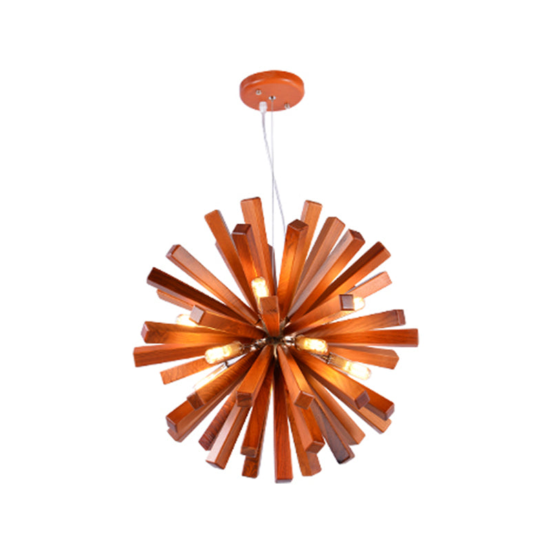 Wood Nordic Style Chandelier 10 Lights Hanging Light for Restaurant