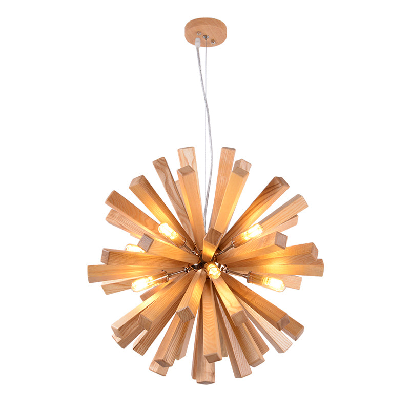 Wood Nordic Style Chandelier 10 Lights Hanging Light for Restaurant
