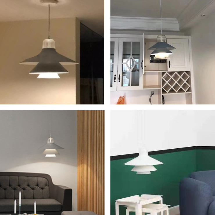 Layered Restaurant Pendant Lamp Metallic Single-Bulb Macaron Hanging Light