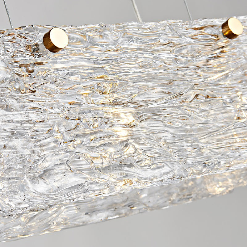 Accesorio de iluminación de isla de vidrio rectangular simplicidad lámpara de araña de isla transparente