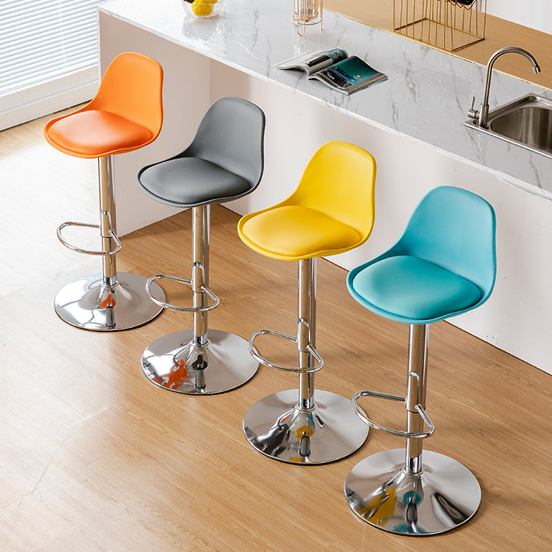 Scandinavian Adjustable Height Counter Stools Metal Leather Swivel Low Back Bar Stools