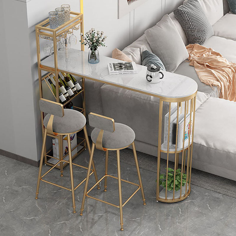 Glam Style Bar Table Marble Pub Table with Wine Cabinet for Dining Room