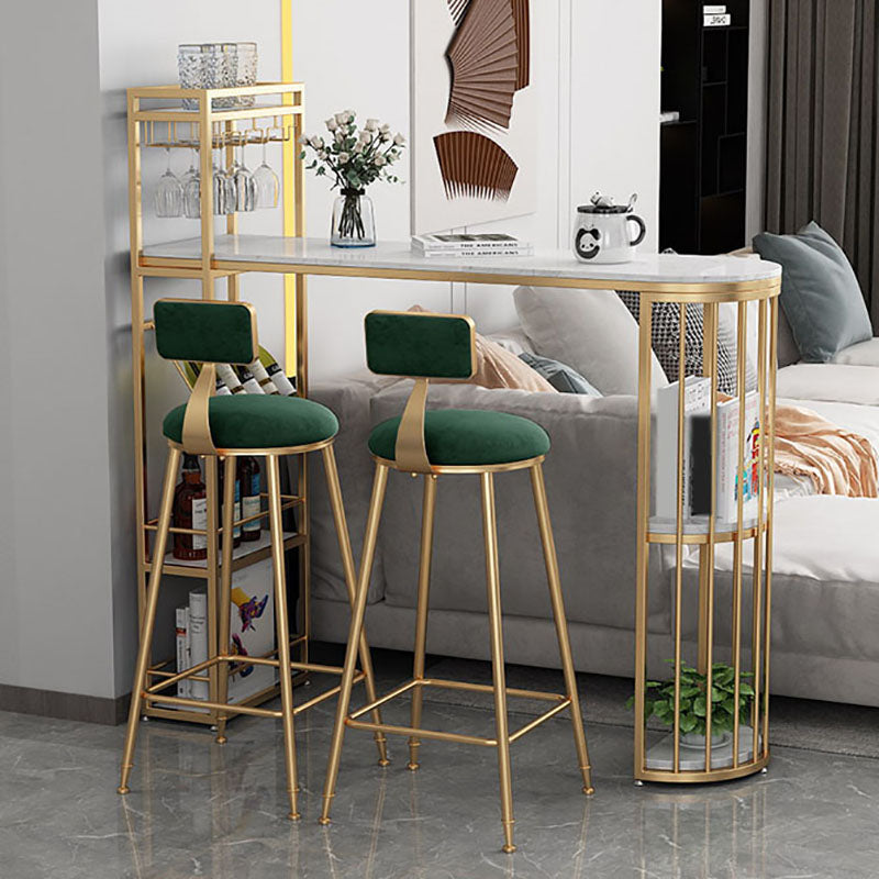 Glam Style Bar Table Marble Pub Table with Wine Cabinet for Dining Room