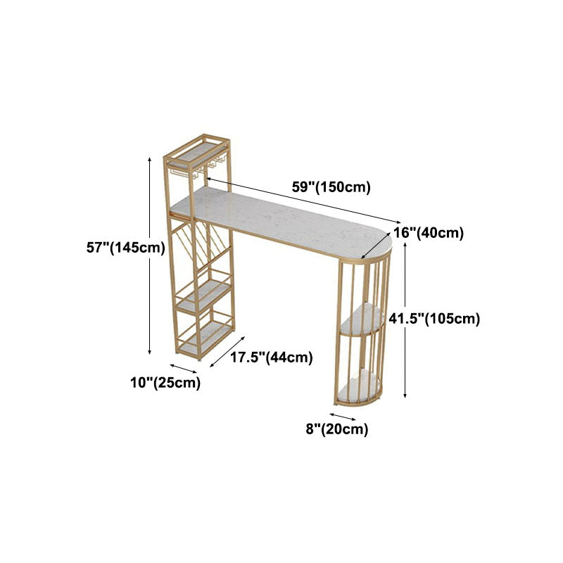 Glam Style Bar Table Marble Pub Table with Wine Cabinet for Dining Room