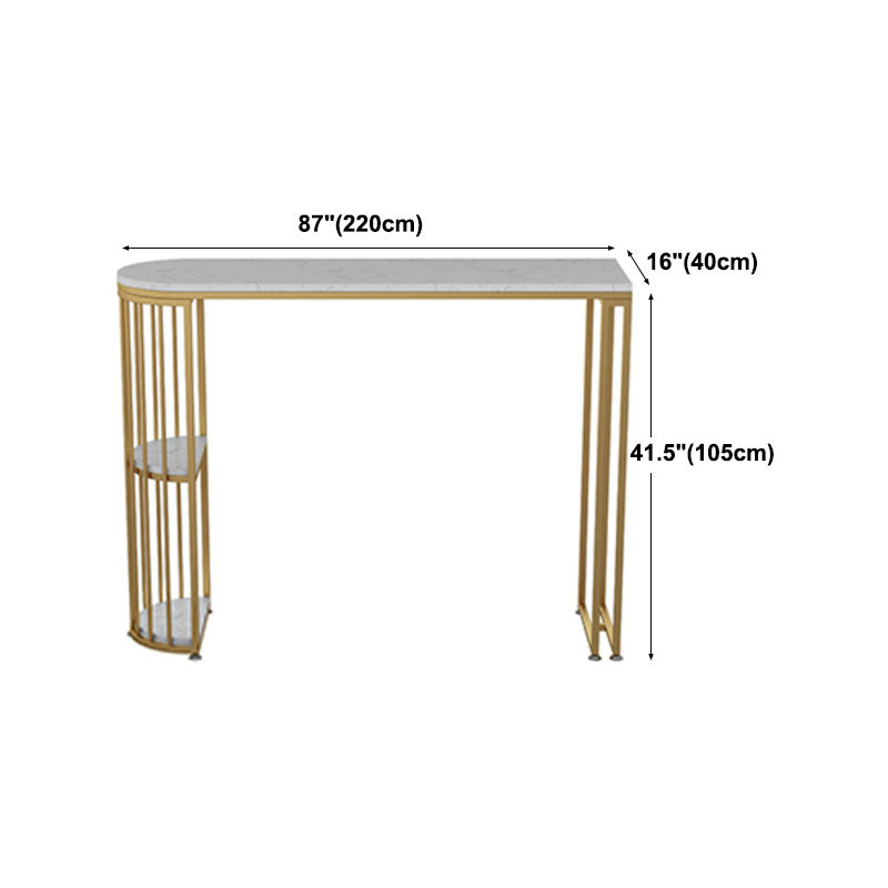 Faux Marble Indoor Glam Bar Dining Table Iron Double Pedestal Bistro Table with Shelve