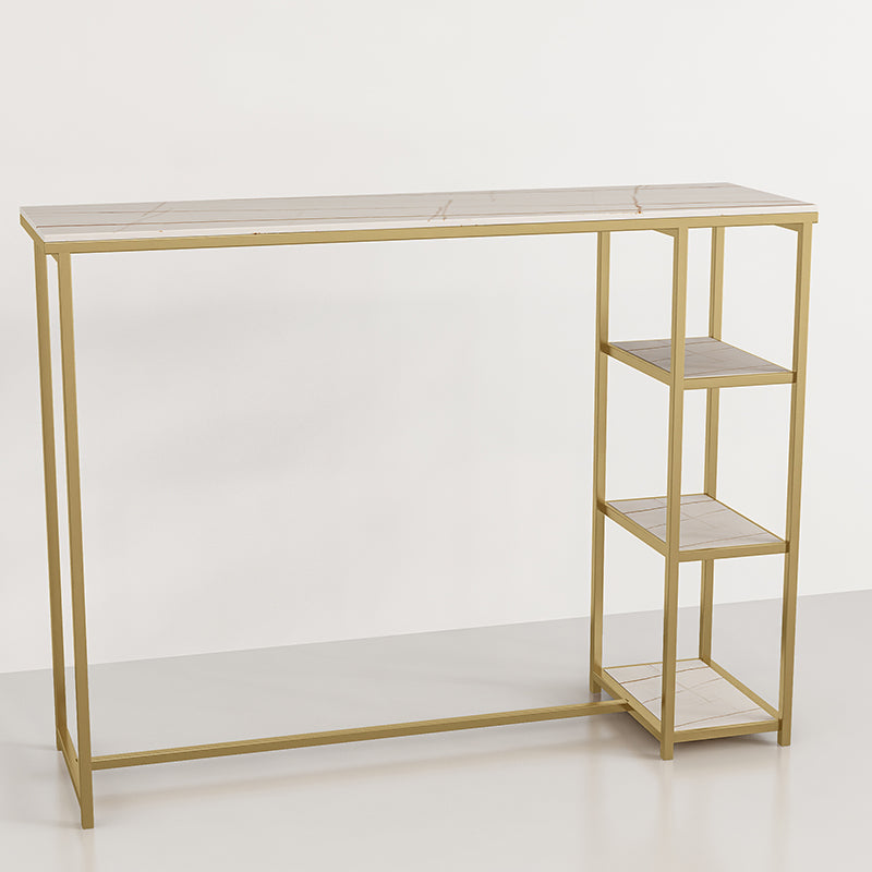 Glam Rectangle Indoor Bar Dining Table Iron Trestle Pedestal Bistro Table with Shelve