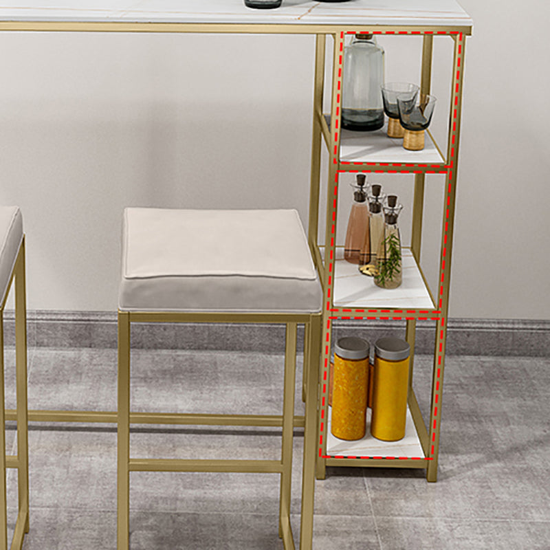 Glam Rectangle Indoor Bar Dining Table Iron Trestle Pedestal Bistro Table with Shelve