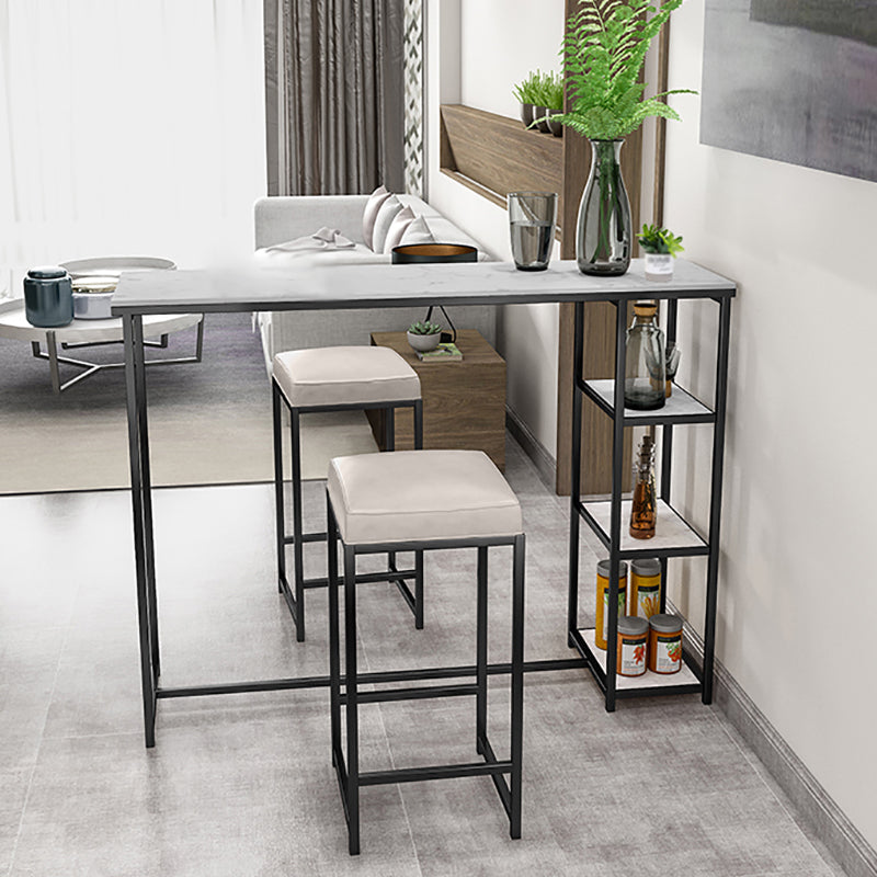 Glam Rectangle Indoor Bar Dining Table Iron Trestle Pedestal Bistro Table with Shelve