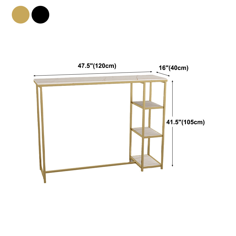 Glam Rectangle Indoor Bar Dining Table Iron Trestle Pedestal Bistro Table with Shelve
