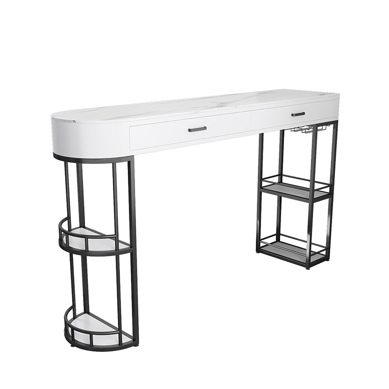 Stone Indoor Glam Bar Dining Table Iron Double Pedestal Bistro Table with Drawer