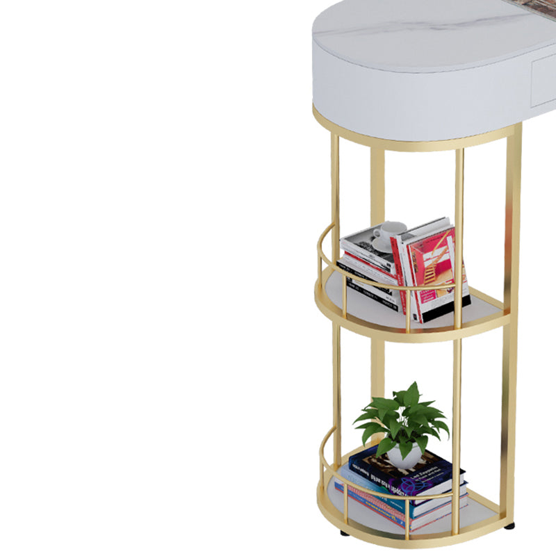 Stone Indoor Glam Bar Dining Table Iron Double Pedestal Bistro Table with Drawer