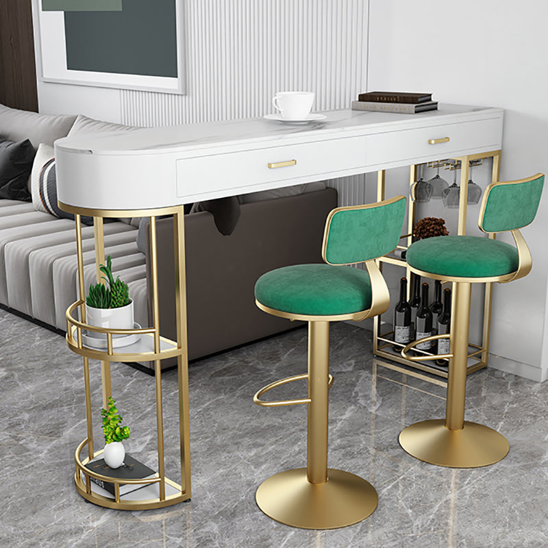 Stone Indoor Glam Bar Dining Table Iron Double Pedestal Bistro Table with Drawer
