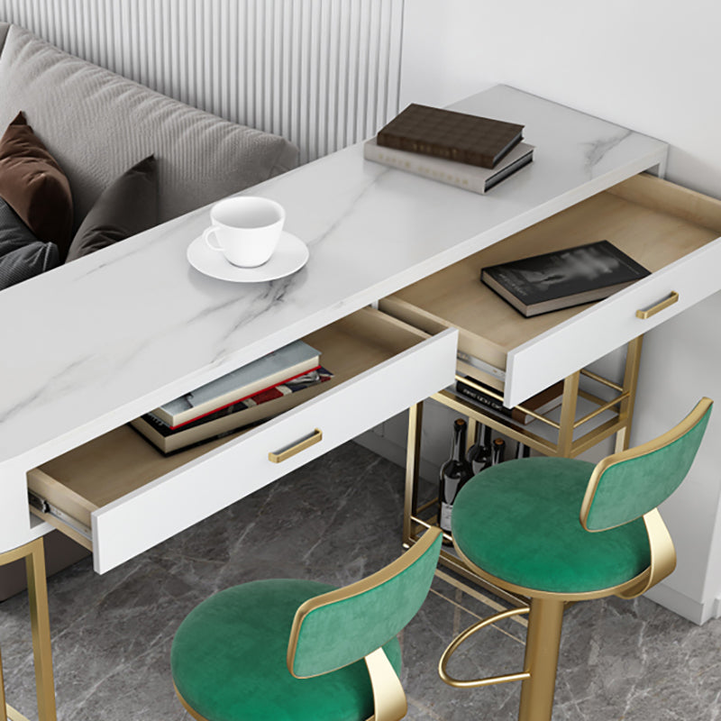 Stone Indoor Glam Bar Dining Table Iron Double Pedestal Bistro Table with Drawer