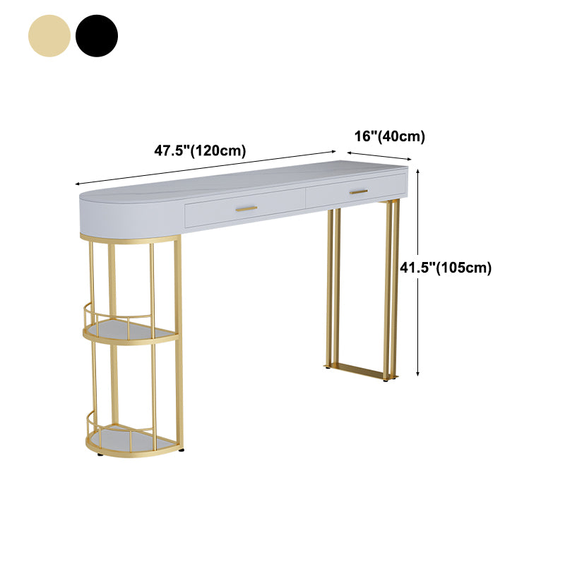 Stone Indoor Glam Bar Dining Table Iron Double Pedestal Bistro Table with Drawer