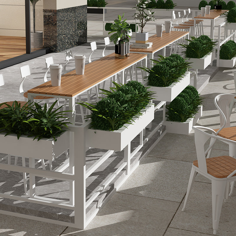 White Modern Pub Height Dining Table Outdoor Wood Footrest Bar Height Cocktail Table