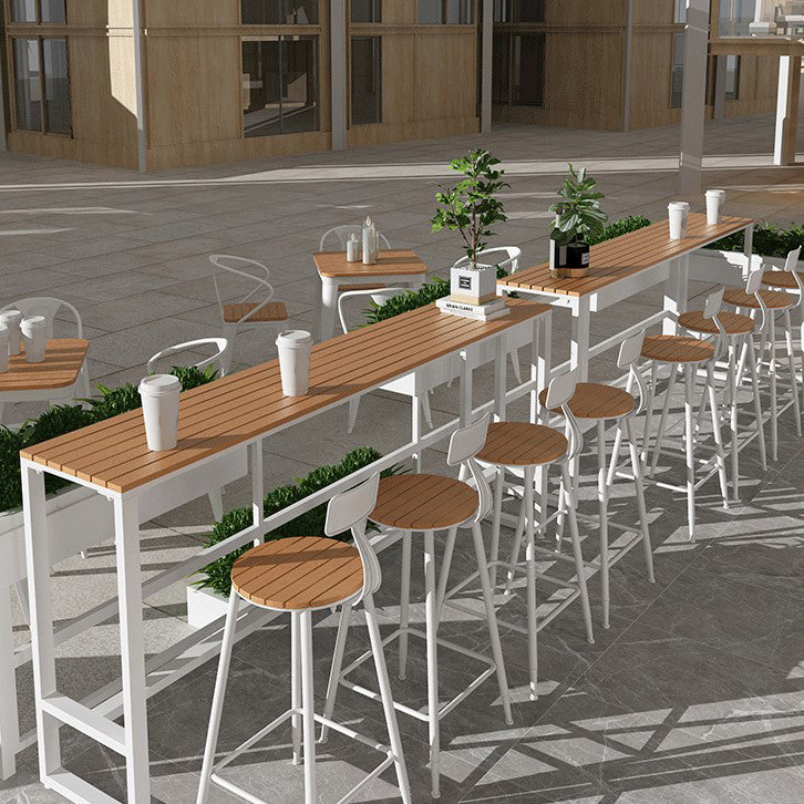 White Modern Pub Height Dining Table Outdoor Wood Footrest Bar Height Cocktail Table